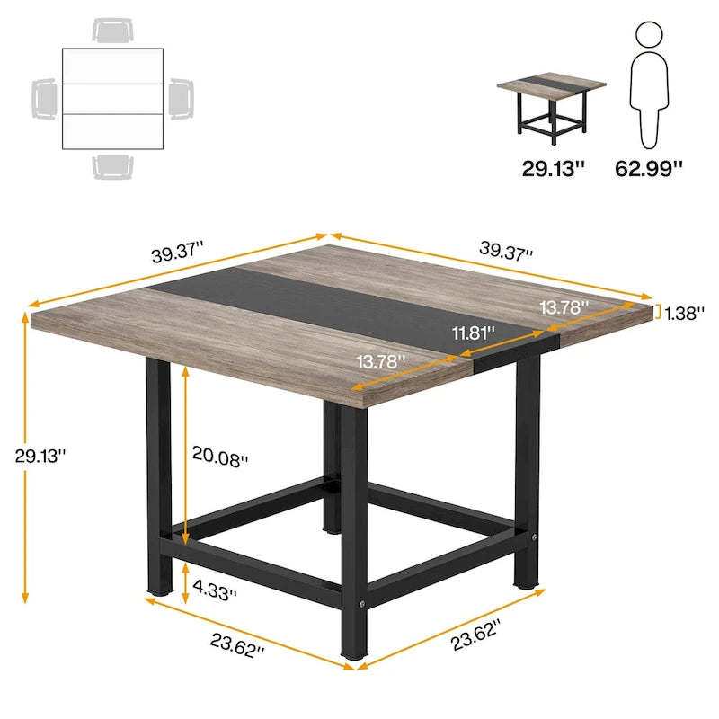 Square Conference Table for 4, 40-Inch Wood Desk for Home Office
