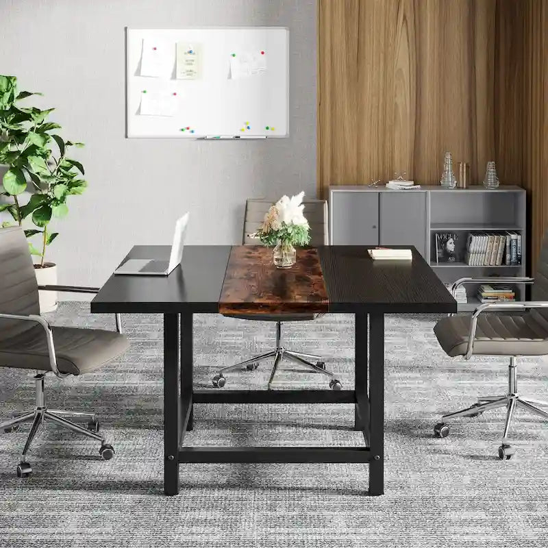 Square Conference Table for 4, 40-Inch Wood Desk for Home Office