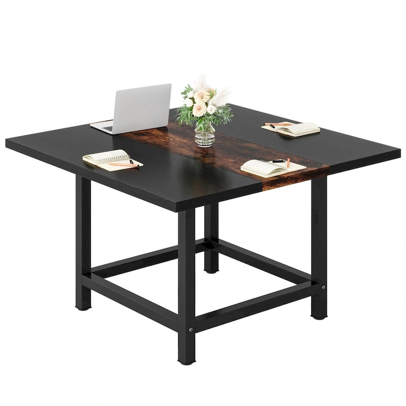 Square Conference Table for 4, 40-Inch Wood Desk for Home Office