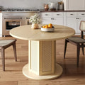 Farmhouse Round Pedestal Dining Table for 4 with Rattan Circular Base