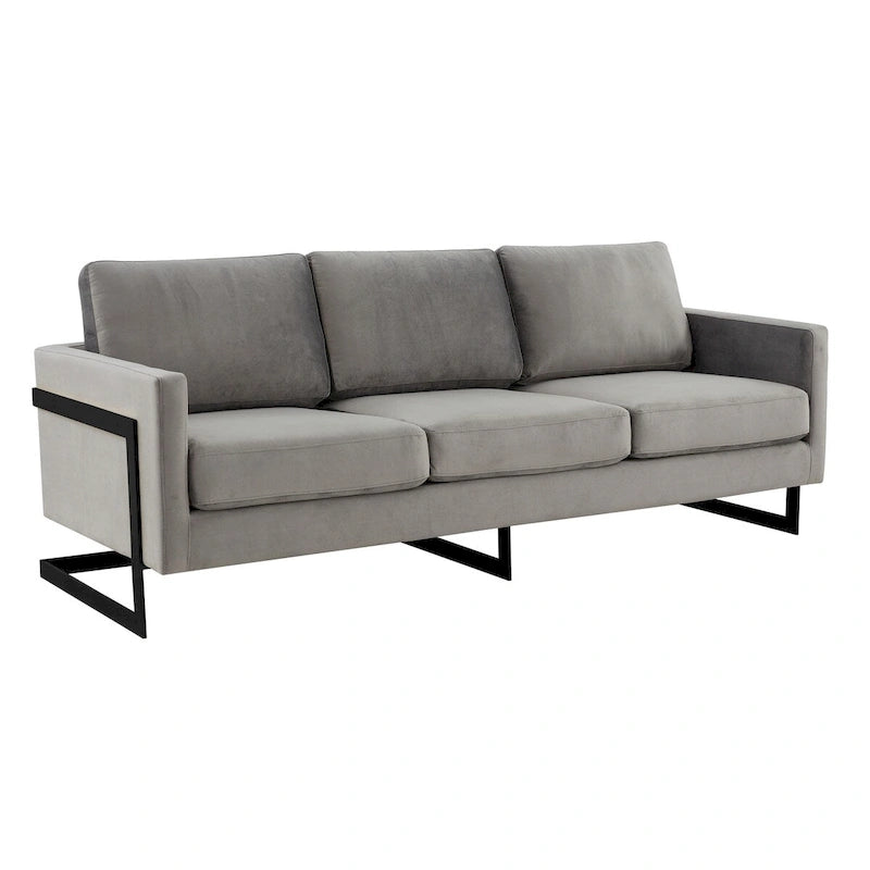 3-Seater Upholstered Velvet Sofa with Black Stainless-Steel Base
