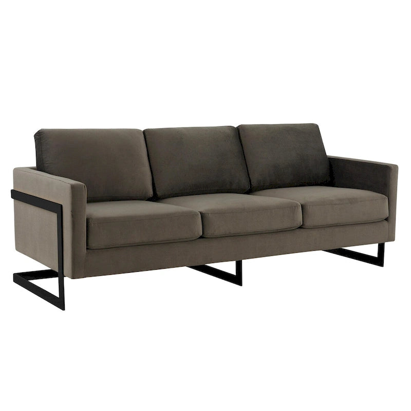 3-Seater Upholstered Velvet Sofa with Black Stainless-Steel Base