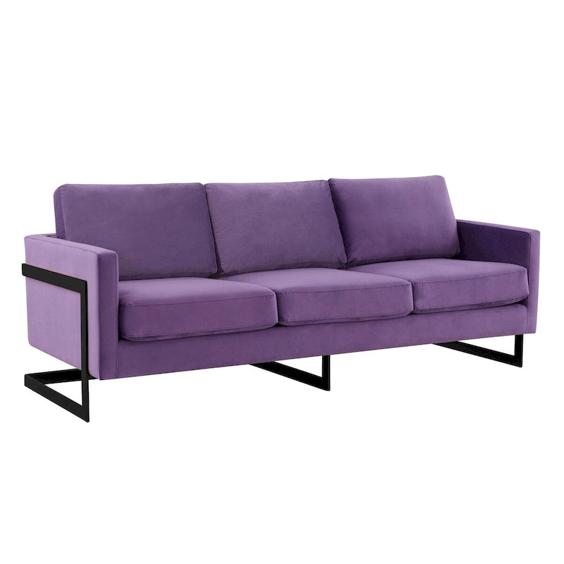 3-Seater Upholstered Velvet Sofa with Black Stainless-Steel Base