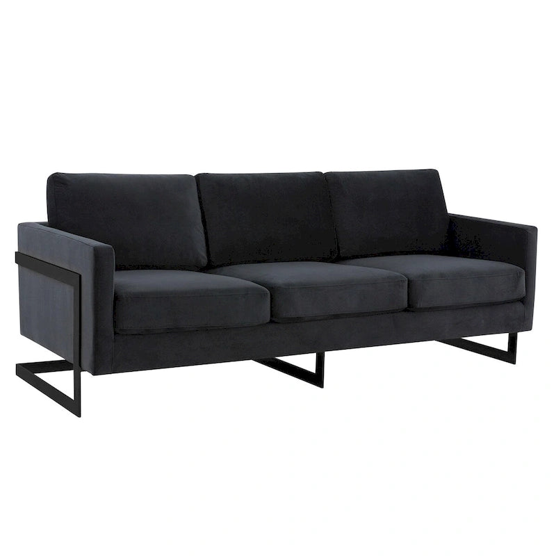 3-Seater Upholstered Velvet Sofa with Black Stainless-Steel Base