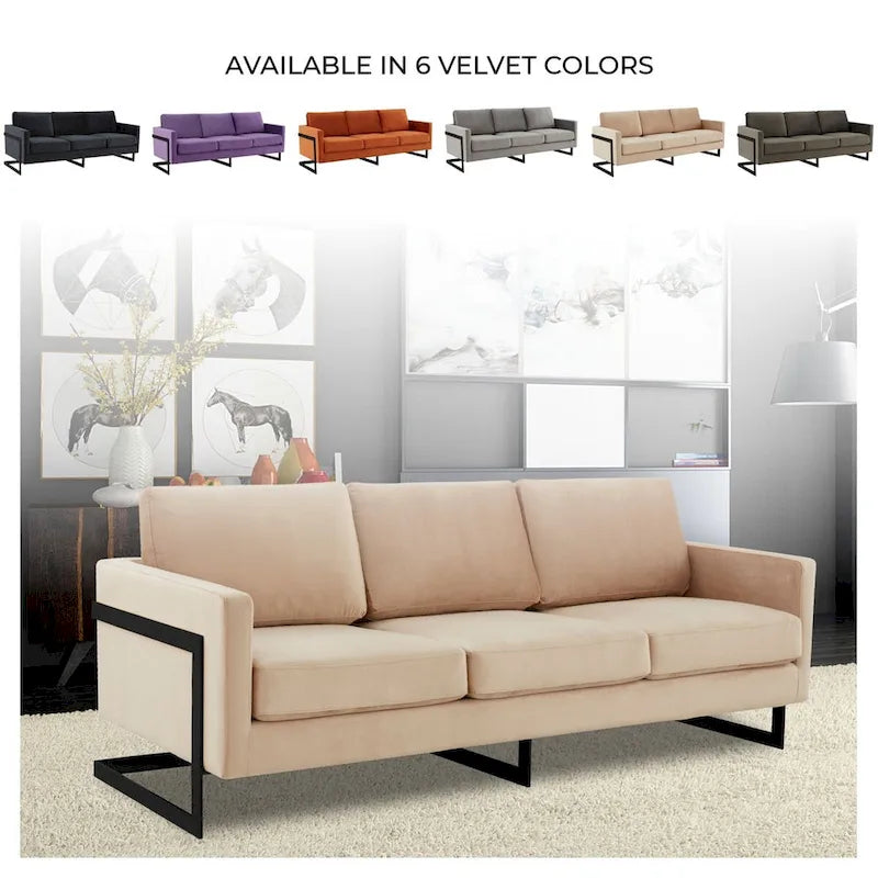 3-Seater Upholstered Velvet Sofa with Black Stainless-Steel Base