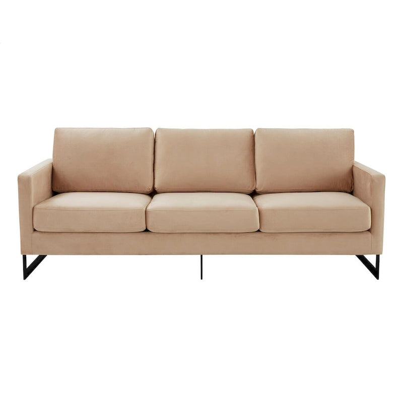 3-Seater Upholstered Velvet Sofa with Black Stainless-Steel Base