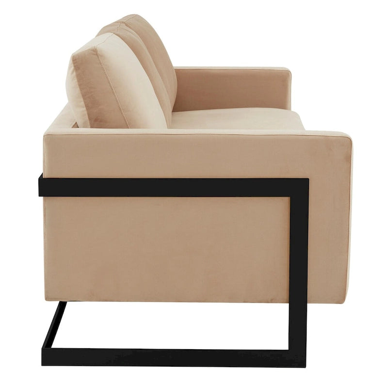 3-Seater Upholstered Velvet Sofa with Black Stainless-Steel Base