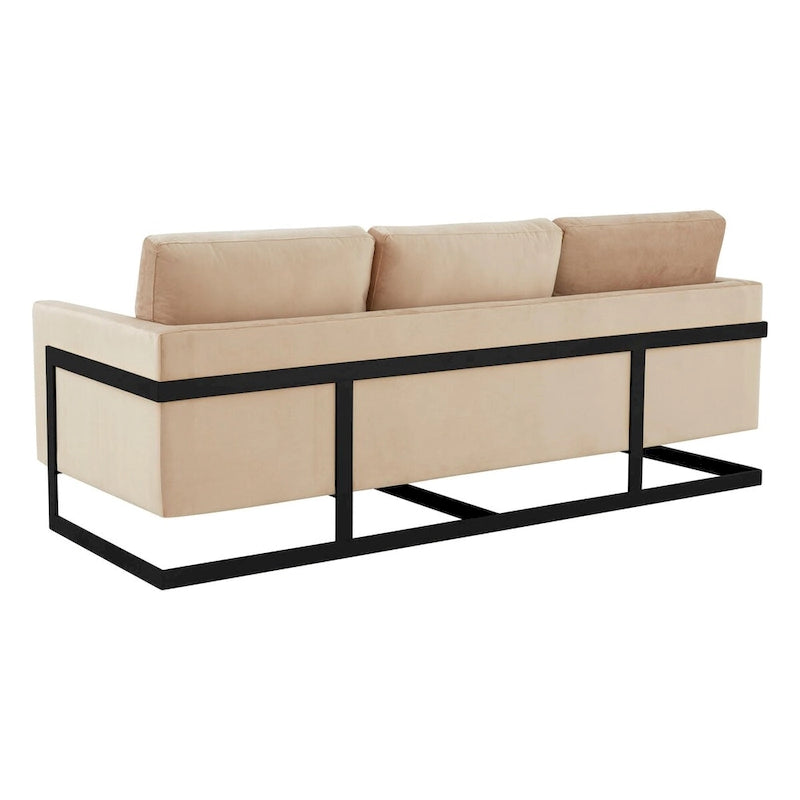 3-Seater Upholstered Velvet Sofa with Black Stainless-Steel Base