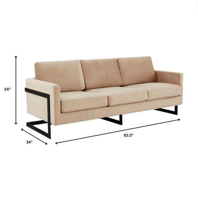 3-Seater Upholstered Velvet Sofa with Black Stainless-Steel Base