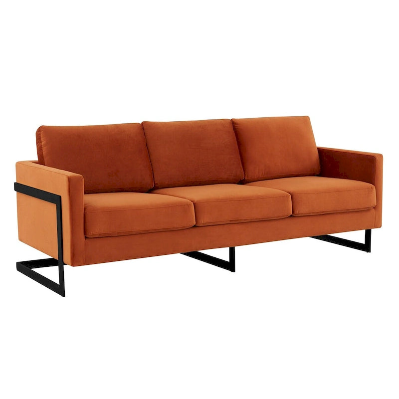 3-Seater Upholstered Velvet Sofa with Black Stainless-Steel Base