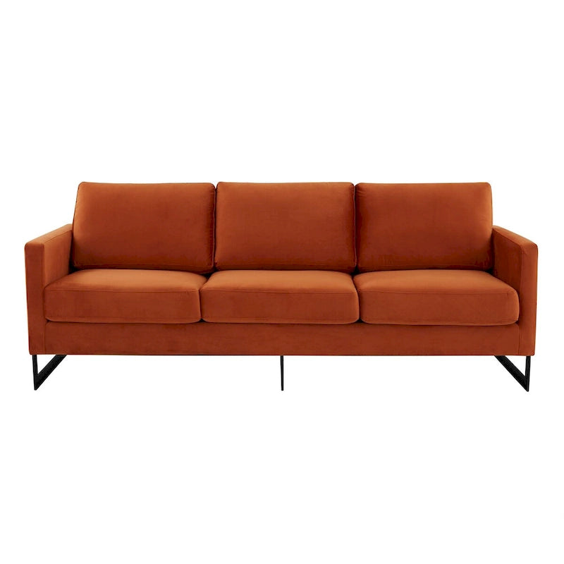 3-Seater Upholstered Velvet Sofa with Black Stainless-Steel Base