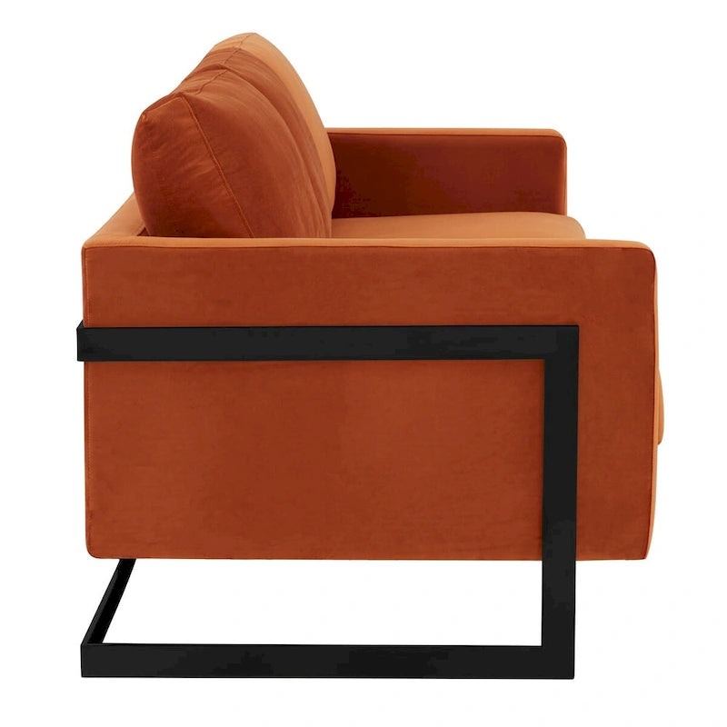 3-Seater Upholstered Velvet Sofa with Black Stainless-Steel Base