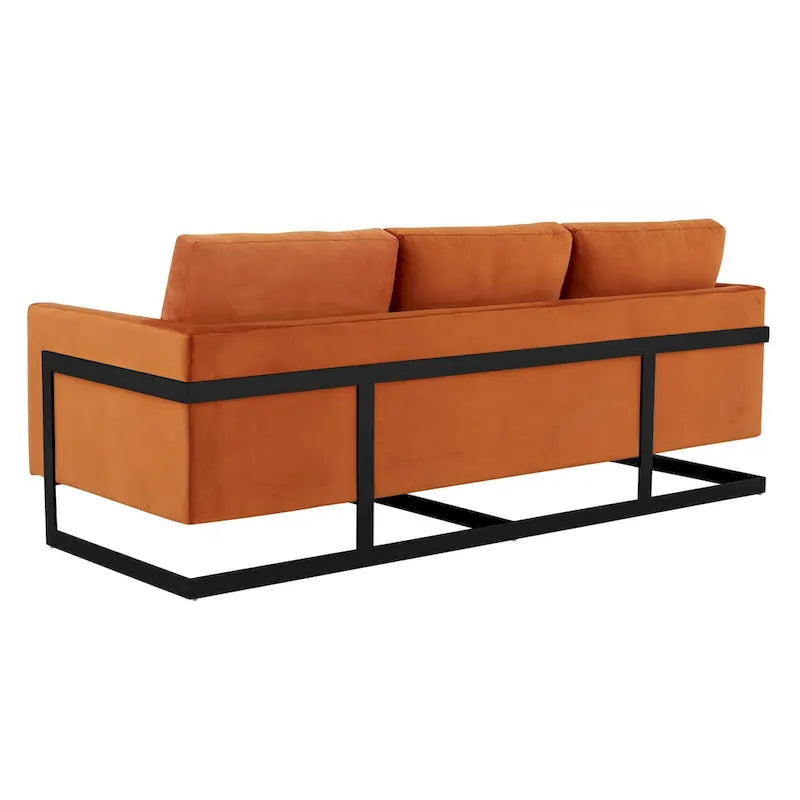 3-Seater Upholstered Velvet Sofa with Black Stainless-Steel Base