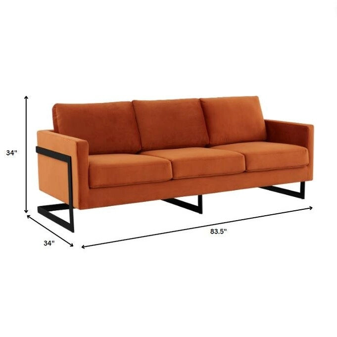 3-Seater Upholstered Velvet Sofa with Black Stainless-Steel Base