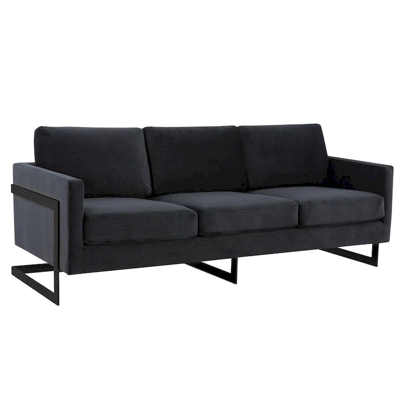3-Seater Upholstered Velvet Sofa with Black Stainless-Steel Base