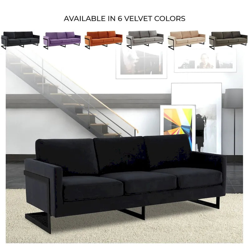 3-Seater Upholstered Velvet Sofa with Black Stainless-Steel Base