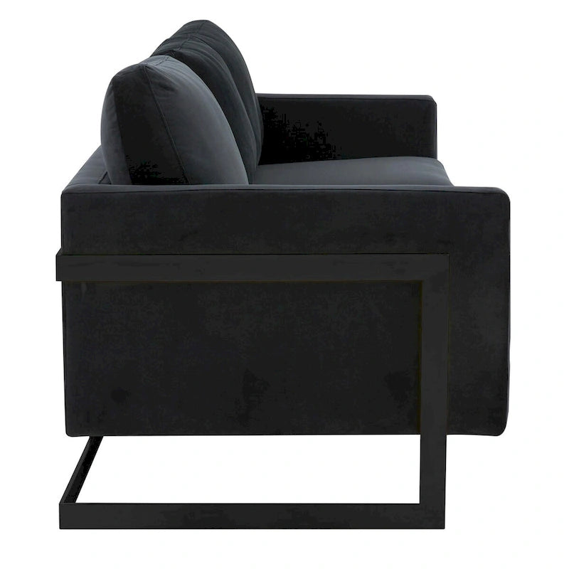 3-Seater Upholstered Velvet Sofa with Black Stainless-Steel Base