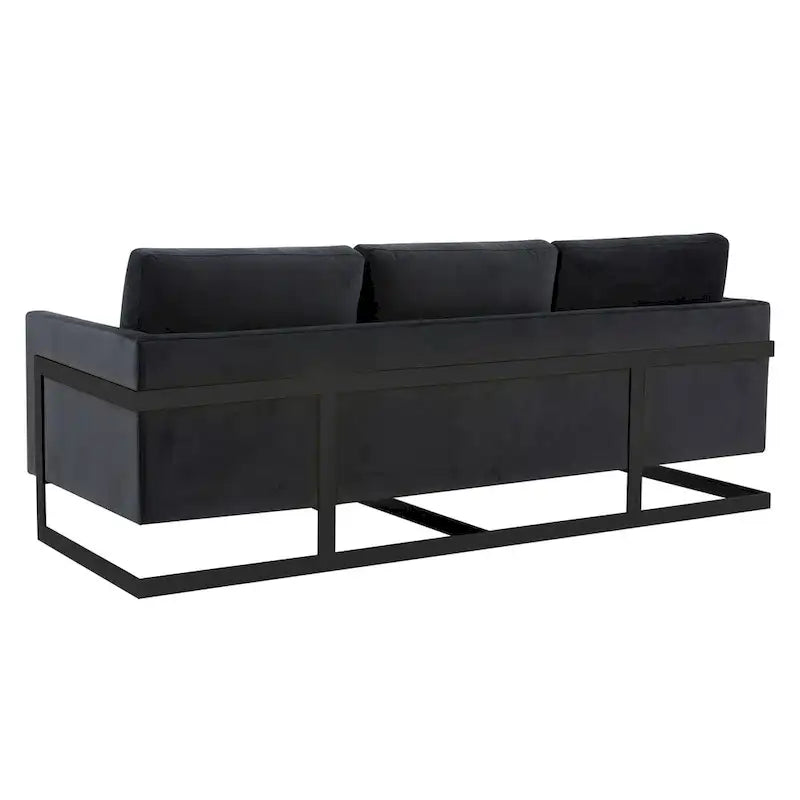 3-Seater Upholstered Velvet Sofa with Black Stainless-Steel Base