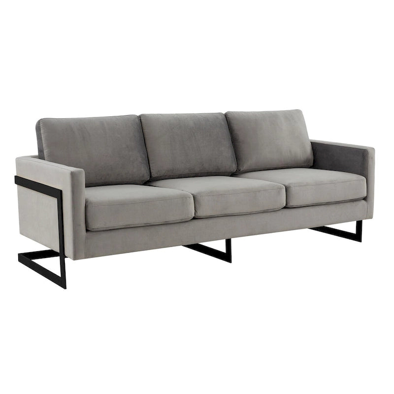3-Seater Upholstered Velvet Sofa with Black Stainless-Steel Base