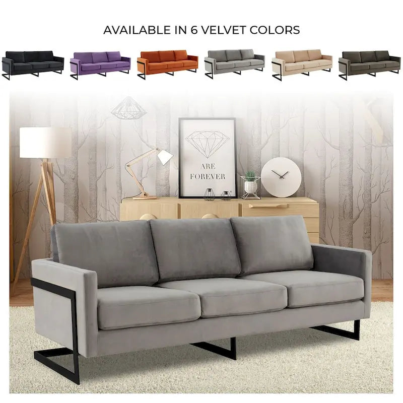 3-Seater Upholstered Velvet Sofa with Black Stainless-Steel Base