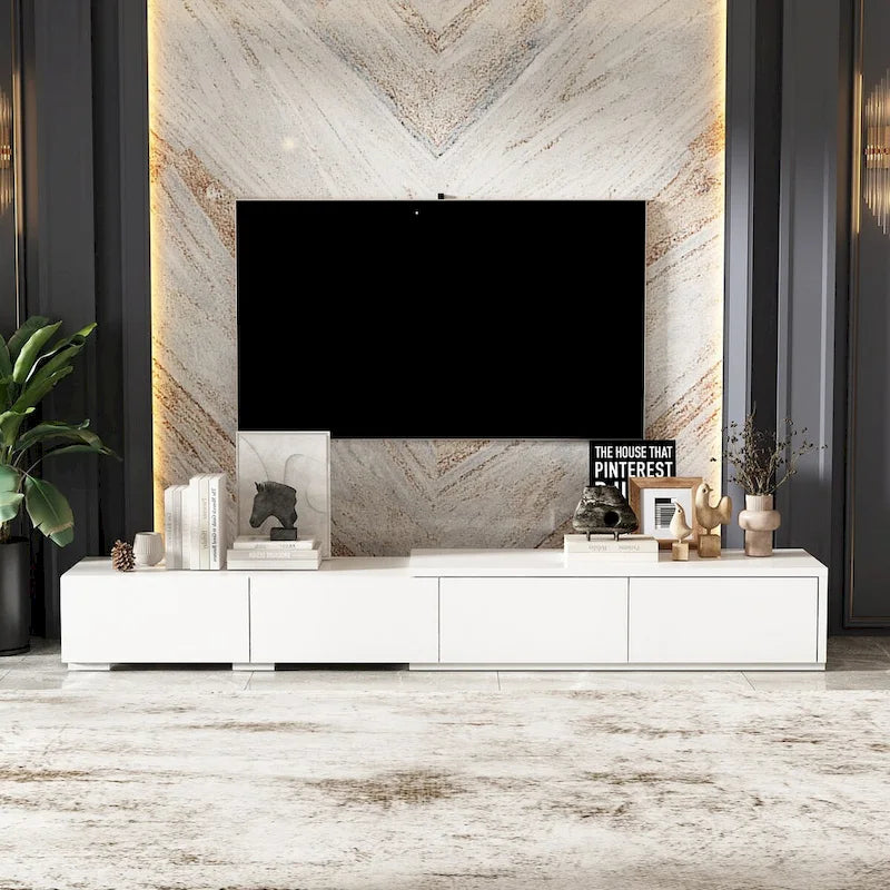 Contemporary TV Console - Storage Cabinet, White Media Stand