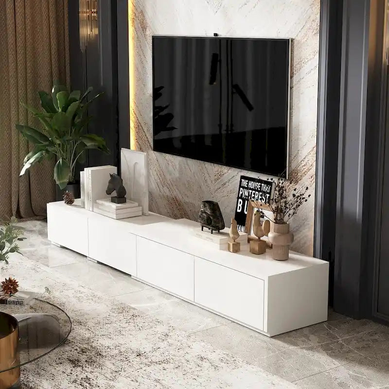 Contemporary TV Console - Storage Cabinet, White Media Stand