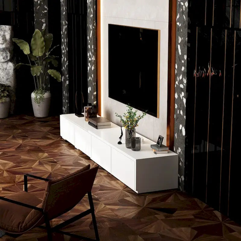 Contemporary TV Console - Storage Cabinet, White Media Stand