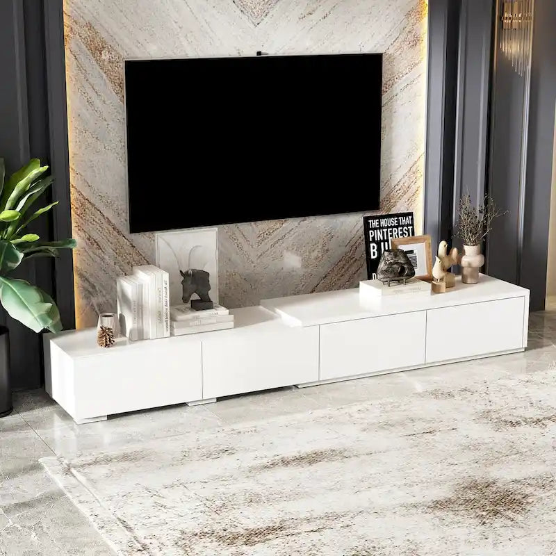 Contemporary TV Console - Storage Cabinet, White Media Stand