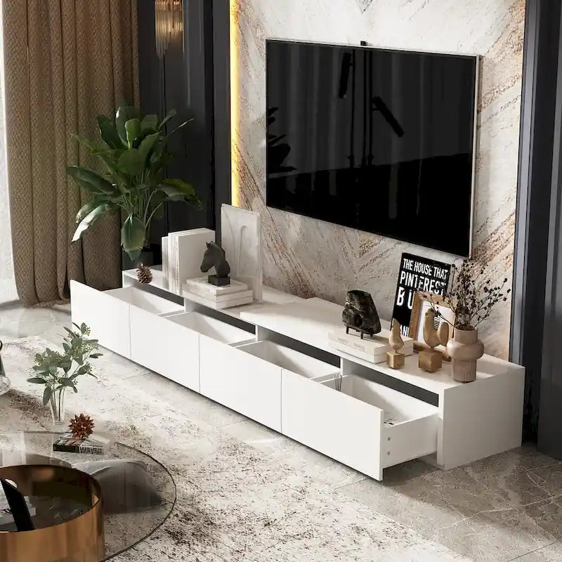 Contemporary TV Console - Storage Cabinet, White Media Stand