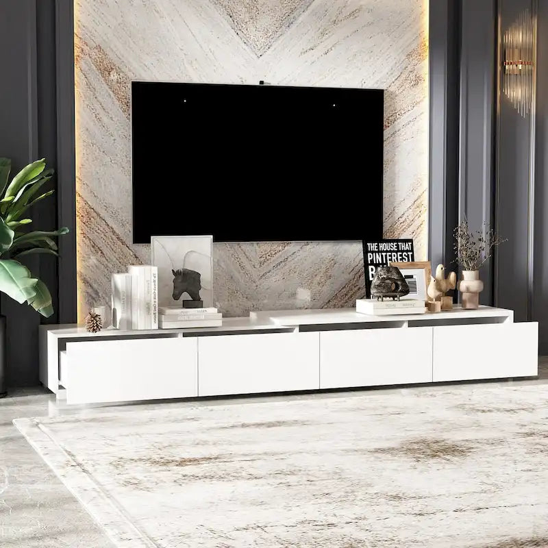 Contemporary TV Console - Storage Cabinet, White Media Stand