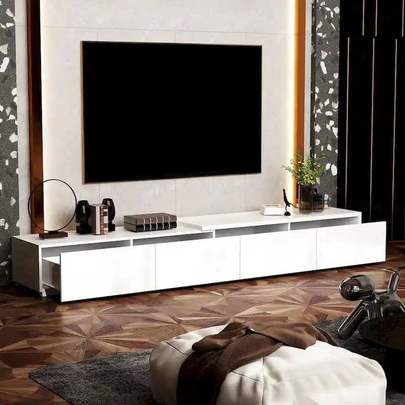 Contemporary TV Console - Storage Cabinet, White Media Stand