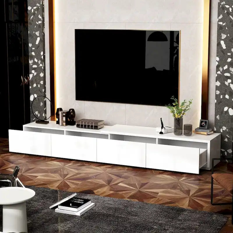 Contemporary TV Console - Storage Cabinet, White Media Stand