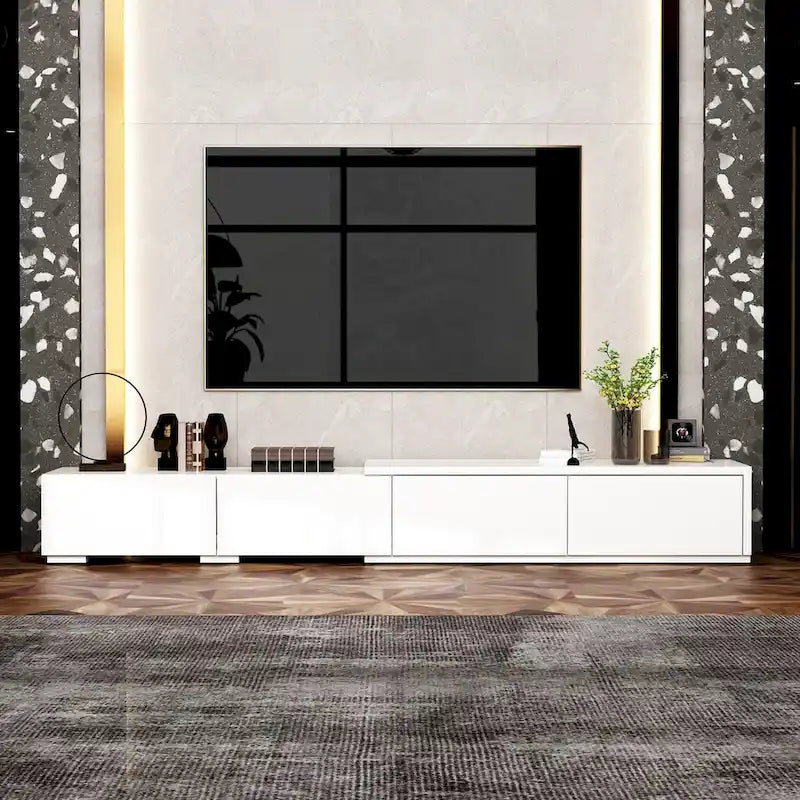 Contemporary TV Console - Storage Cabinet, White Media Stand