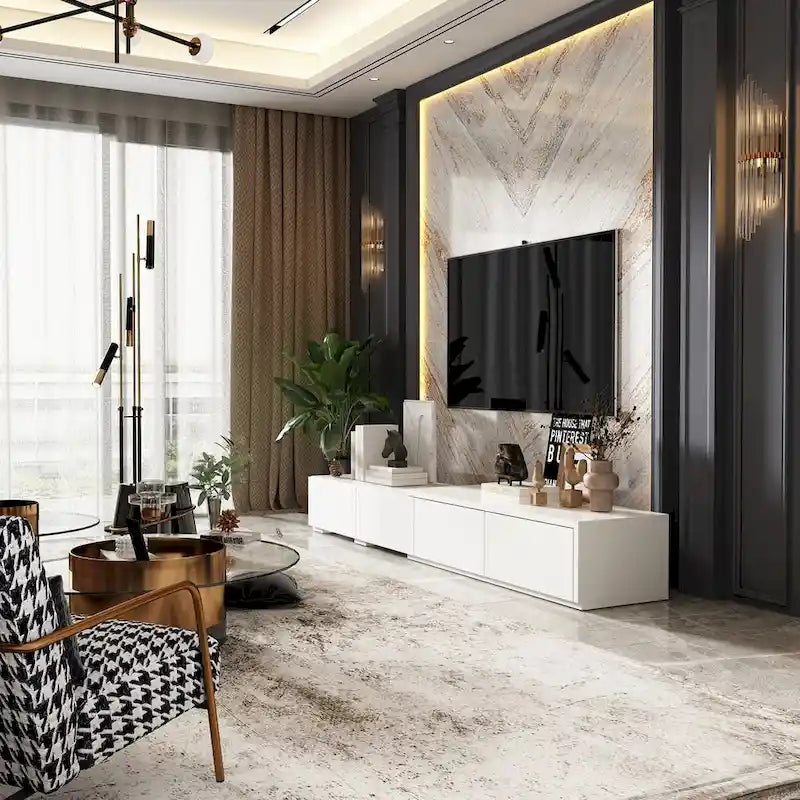 Contemporary TV Console - Storage Cabinet, White Media Stand