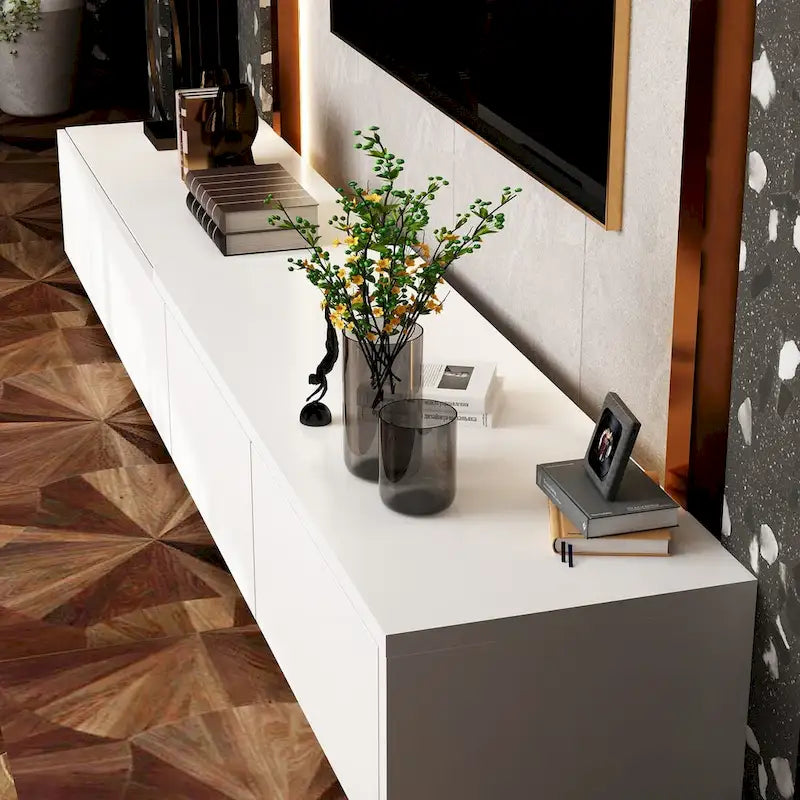 Contemporary TV Console - Storage Cabinet, White Media Stand