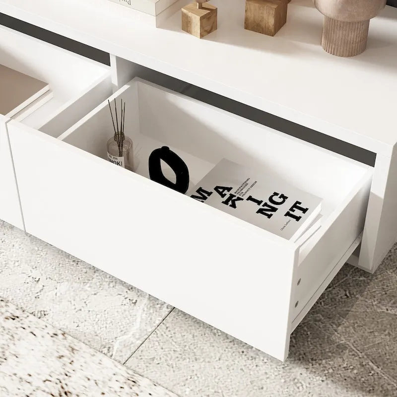 Contemporary TV Console - Storage Cabinet, White Media Stand