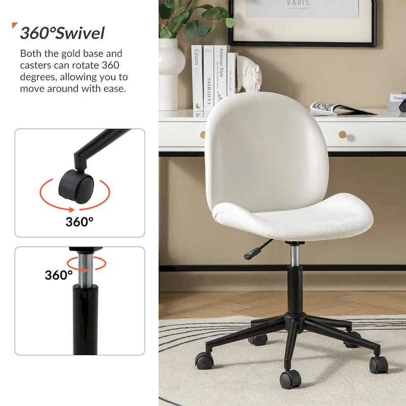 Modern Office Chair 360° Swivel Armless with Metal Base