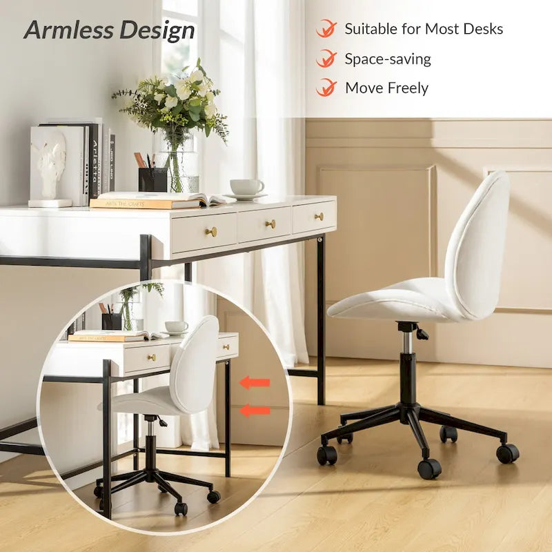 Modern Office Chair 360° Swivel Armless with Metal Base