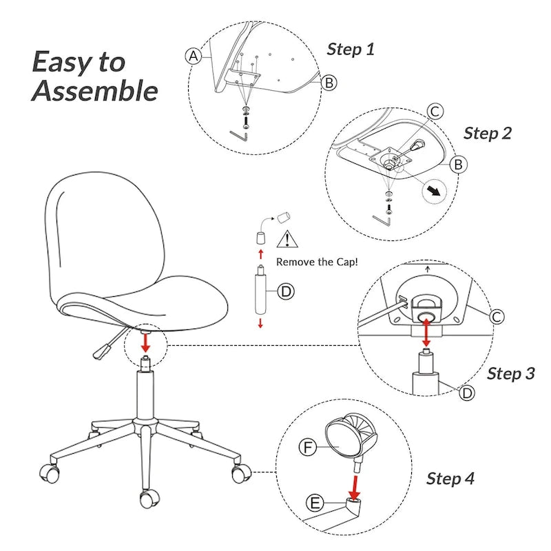 Modern Office Chair 360° Swivel Armless with Metal Base
