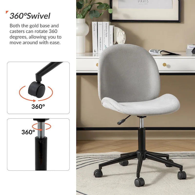 Modern Office Chair 360° Swivel Armless with Metal Base