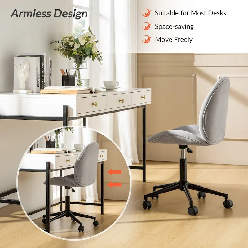 Modern Office Chair 360° Swivel Armless with Metal Base