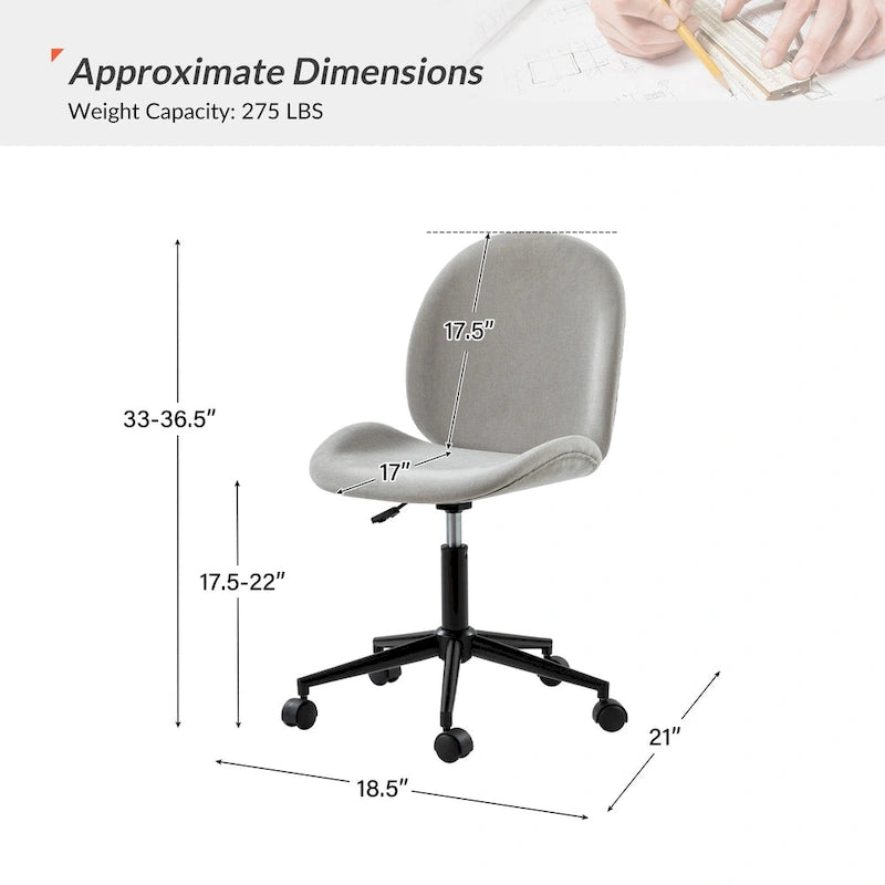 Modern Office Chair 360° Swivel Armless with Metal Base