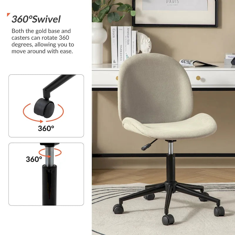Modern Office Chair 360° Swivel Armless with Metal Base