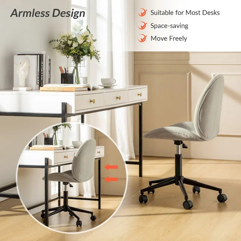Modern Office Chair 360° Swivel Armless with Metal Base