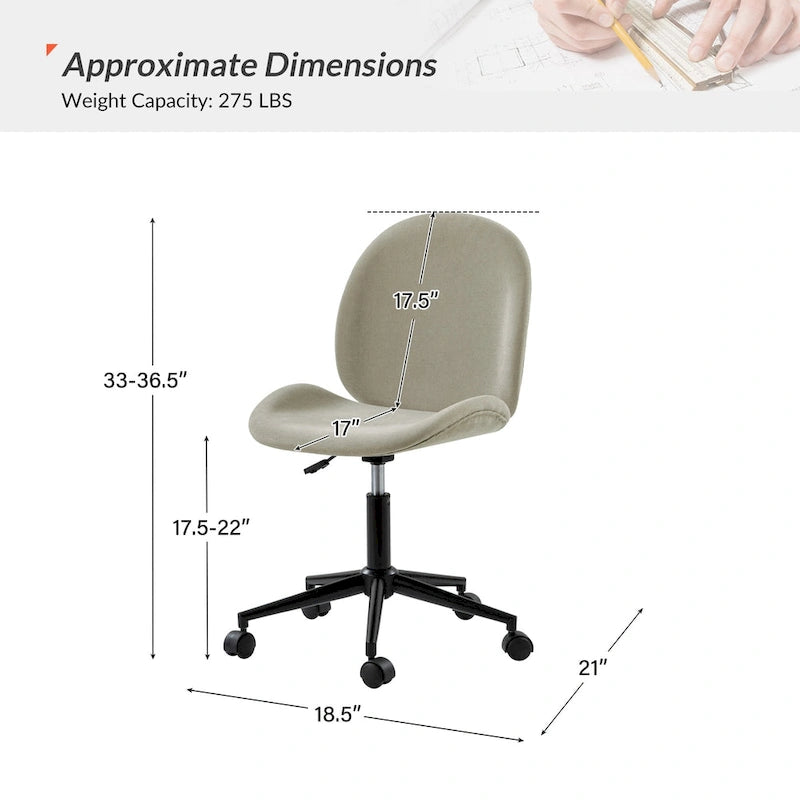 Modern Office Chair 360° Swivel Armless with Metal Base