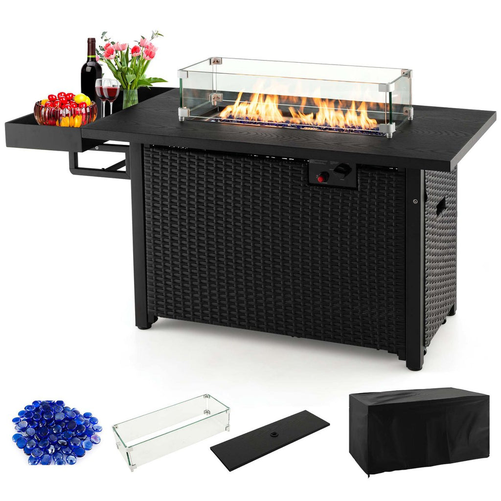 52'' Outdoor Gas Fire Pit Table Patio Propane Firepit with Cover 50,000 BTU Brown/Black