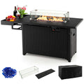 52'' Outdoor Gas Fire Pit Table Patio Propane Firepit with Cover 50,000 BTU Brown/Black