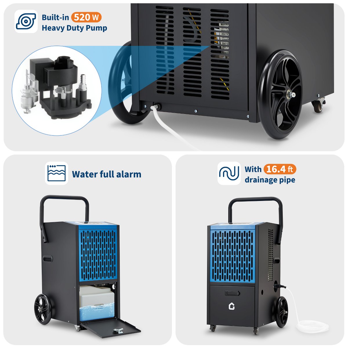 105 Pint Dehumidifier, High Humidity Dehumidifier with Timer and 4 Wheels for Flood Repair, Drying Basement