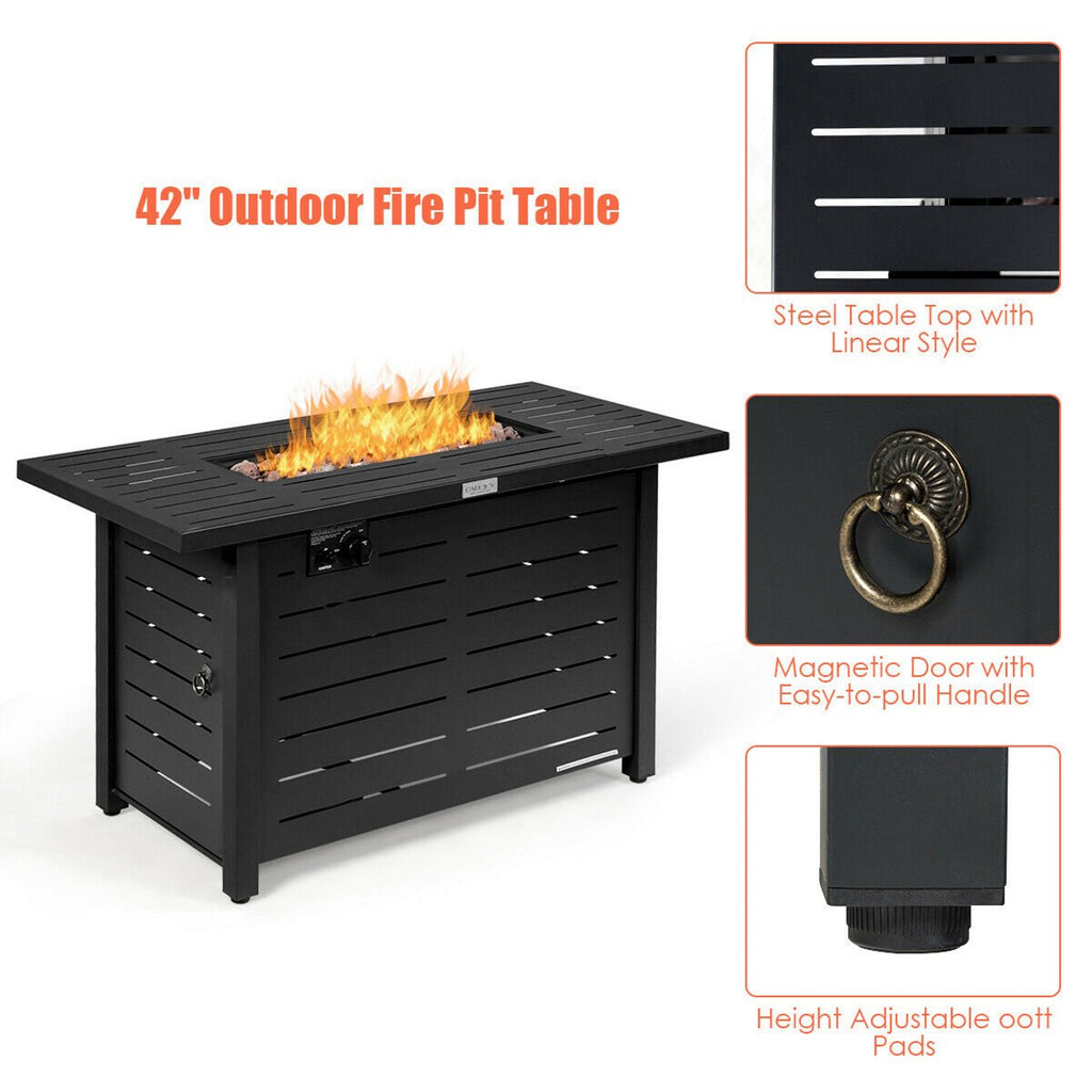 42'' Rectangular Propane Gas Fire Pit 60,000 Btu Heater Outdoor Table W/ Cover