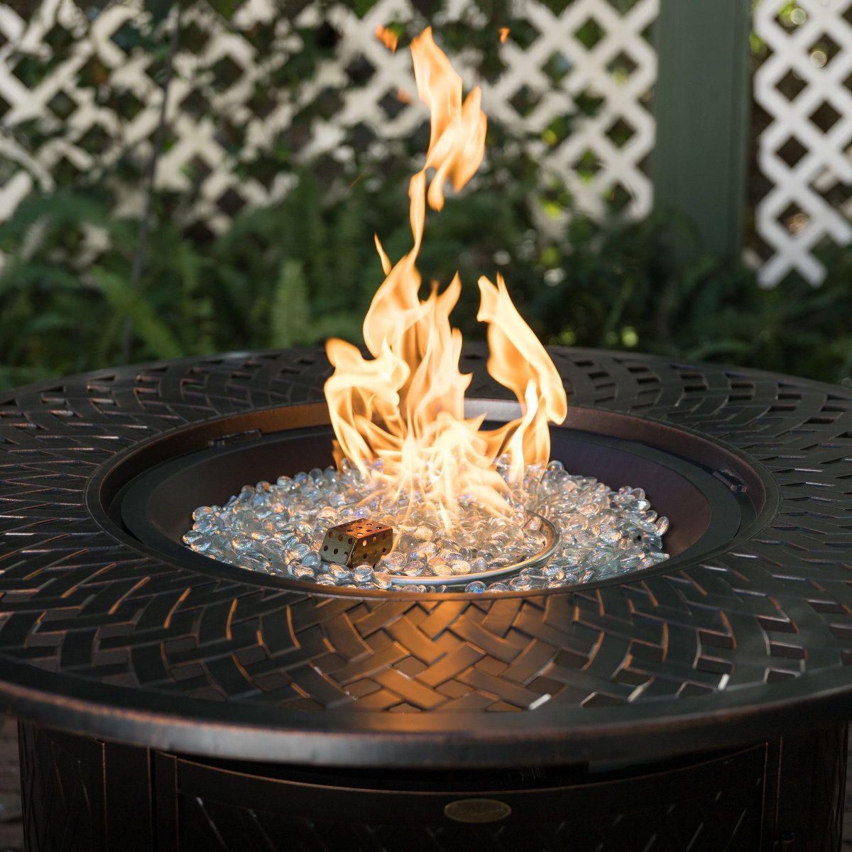 62695 Verona Woven Aluminum Convertible Gas Fire Pit Table 55,000 BTU Multi-Functional Outdoor With Fire Bowl Lid, Nylon Weather Cover
